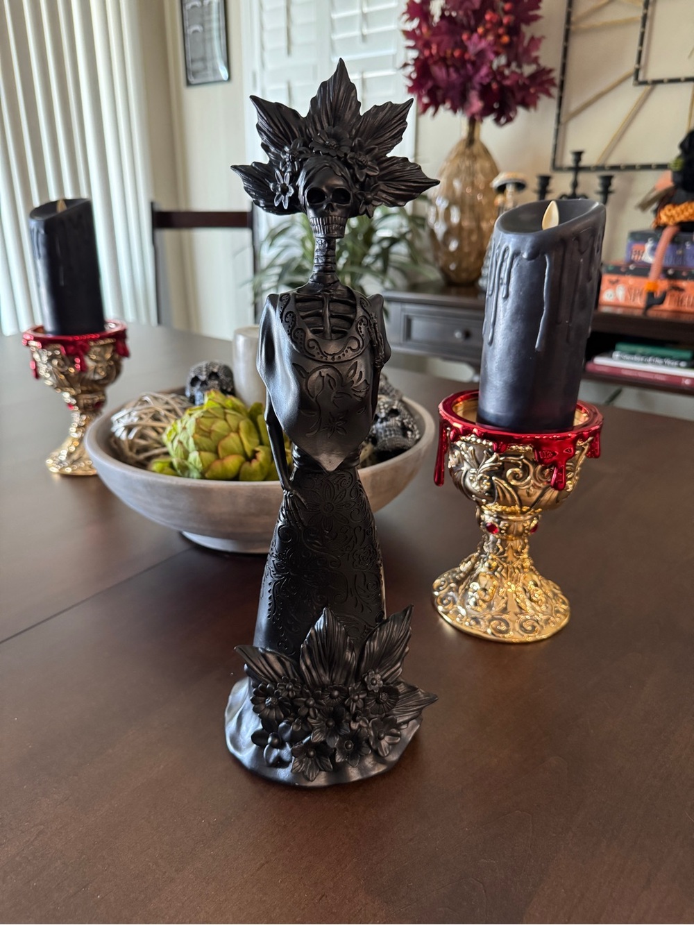 Black Decorative Skeleton Statue Figurine - Home Accents